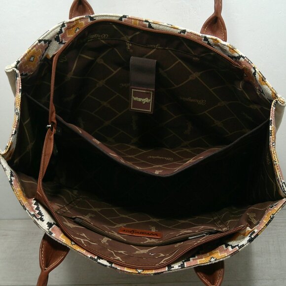 Wrangler Southwestern Aztec Mexican Style Print Canvas Wide Full Zip Tote Bag - Picture 14 of 14